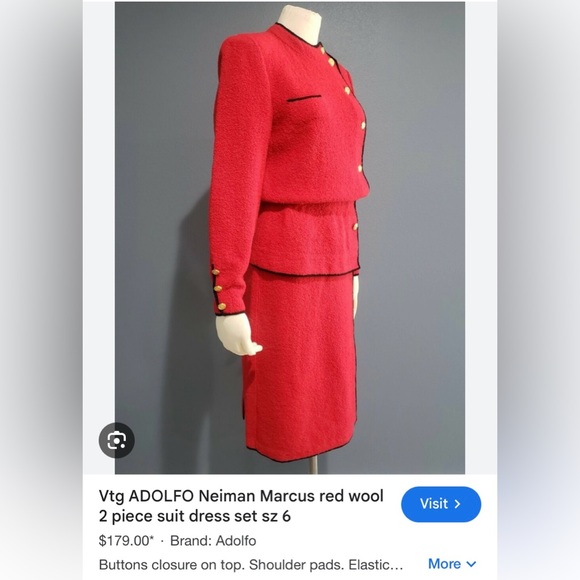 Neiman Marcus designer Adolfo New York vintage red pleated drop waist buttons - Picture 13 of 14